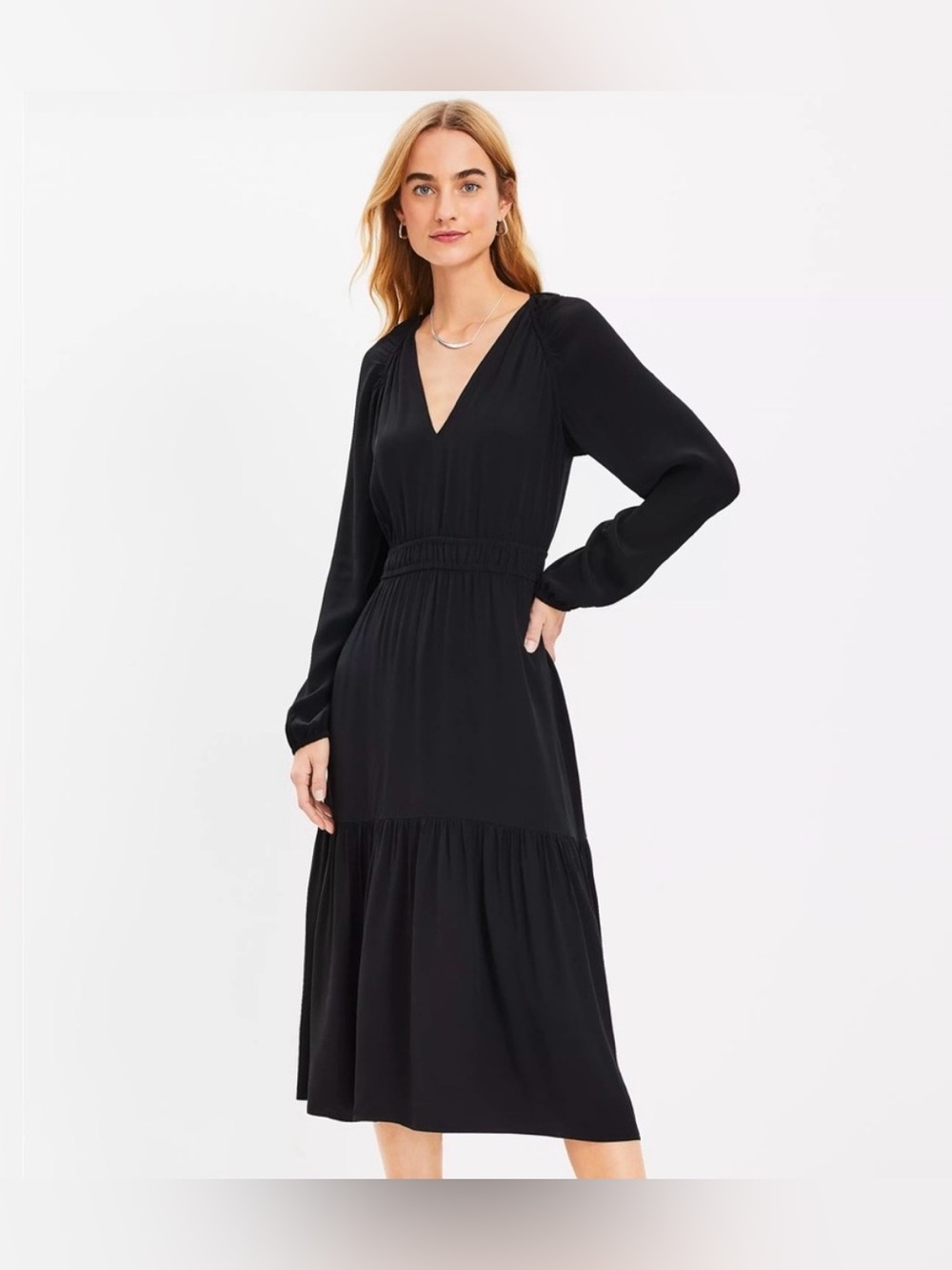 Loft Black Tiered Long Sleeve Dress